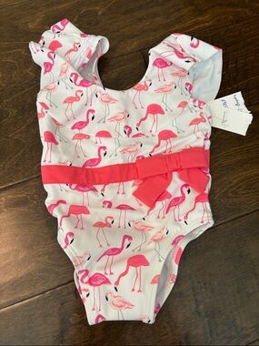 NWT Janie and Jack Pink Flamingo One-Piece Swimsuit